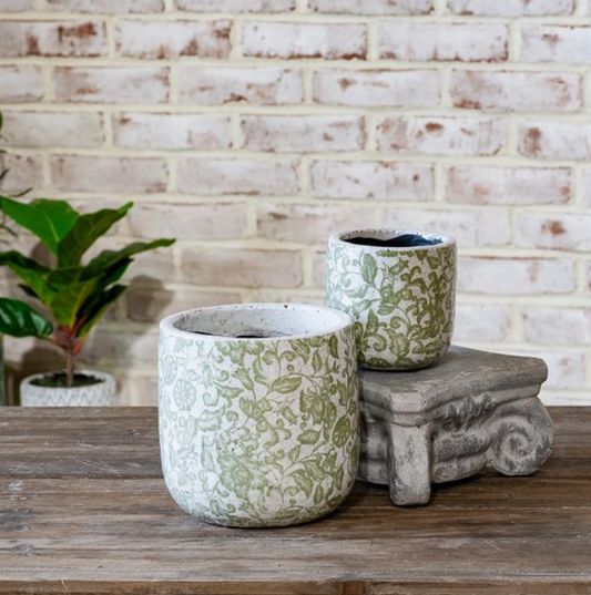 Green Floral Garden Pot, Feathered Farmhouse