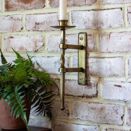 Antique Brass Wall Candle Holder, Feathered Farmhouse