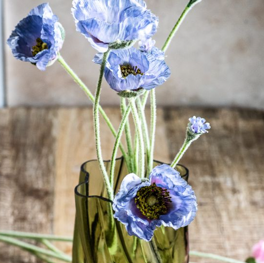 Blue Poppy Flower Stem, Feathered Farmhouse