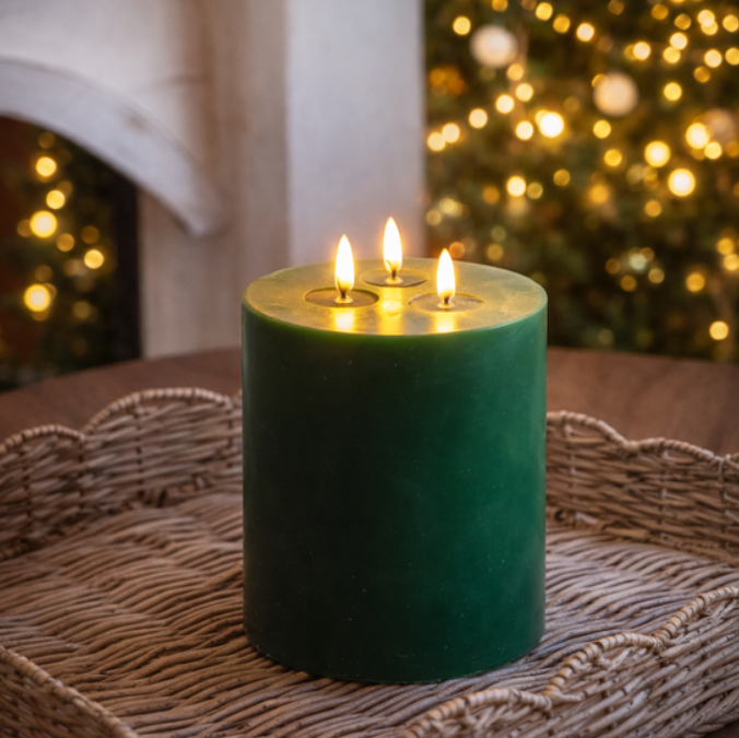 Green LED 3-Wick Candle, Feathered Farmhouse