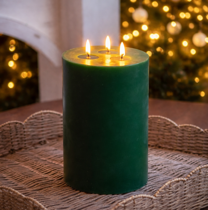 Green LED 3-Wick Candle, Feathered Farmhouse