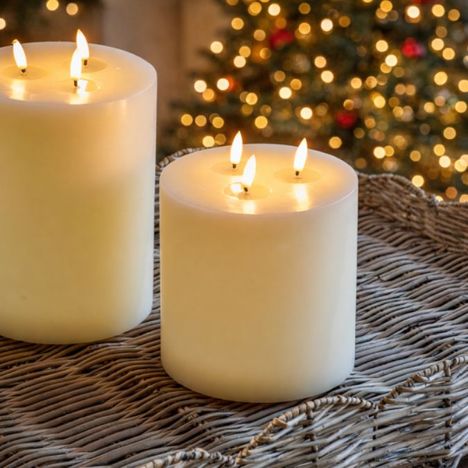 Ivory LED 3-Wick Candle, Feathered Farmhouse