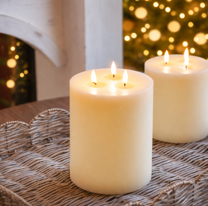 Ivory LED 3-Wick Candle, Feathered Farmhouse