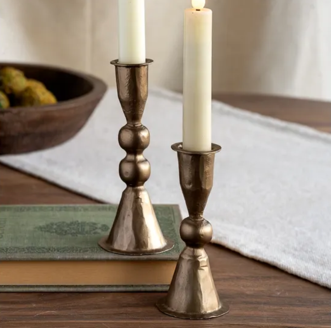 Antique Ball Taper Holder, Feathered Farmhouse