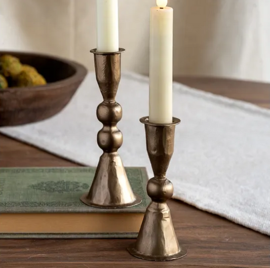 Antique Ball Taper Holder, Feathered Farmhouse