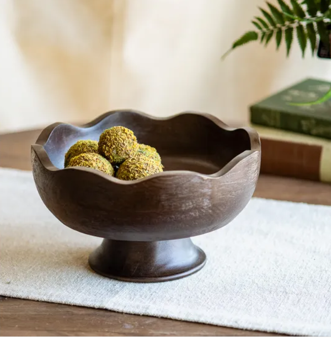 Carved Mango Wood Raised Bowl