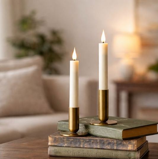 Ivory LED Taper Candle, Feathered Farmhouse