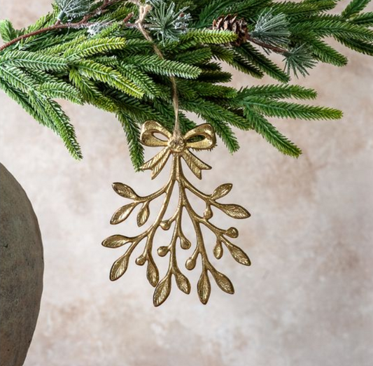 Gold Leaf and Bow Ornament, Feathered Farmhouse