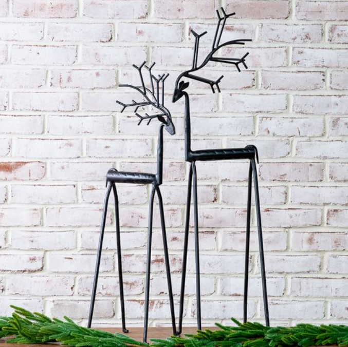 Black Iron Jumbo Deer, Feathered Farmhouse