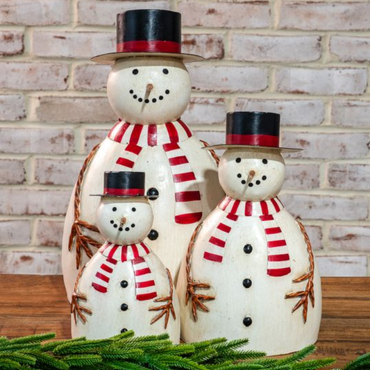 Metal Snowman with Hat, Feathered Farmhouse