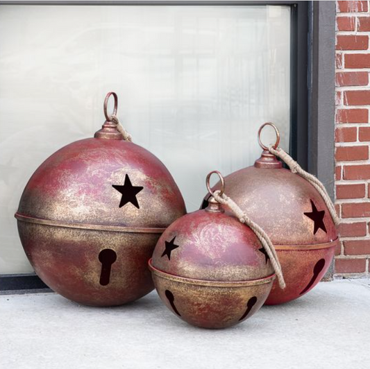 Red Metal Jumbo Bell, Feathered Farmhouse