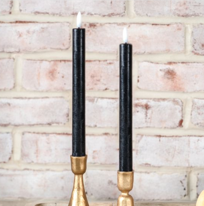 Black LED Taper Candle Set, Feathered Farmhouse