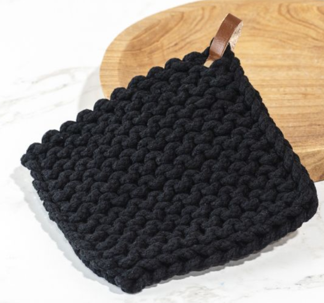 Leather Strap Black Pot Holder, Feathered Farmhouse
