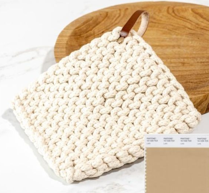 Leather Strap Light Knit Pot Holder, Feathered Farmhouse
