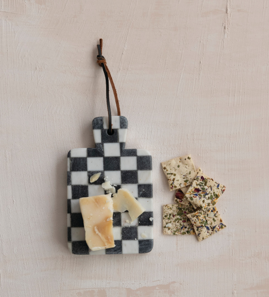 Checkerboard Marble Serving Board, Feathered Farmhouse