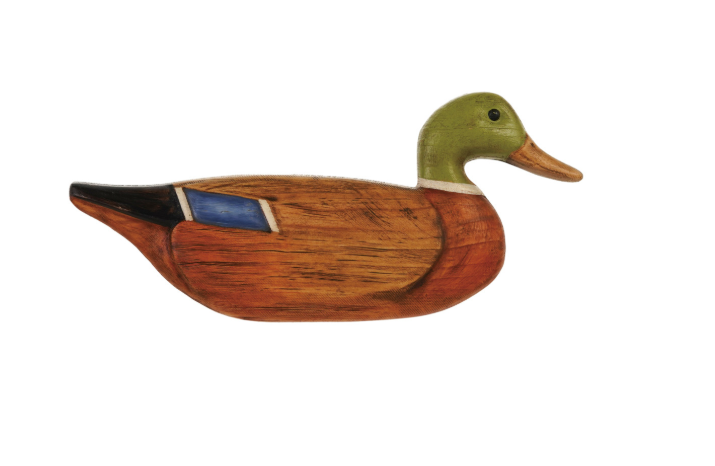 Hand-Painted Carved Wood Mallard, Feathered Farmhouse