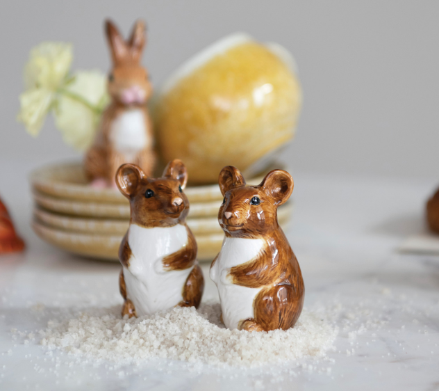 Mouse Salt & Pepper Shakers, Feathered Farmhouse
