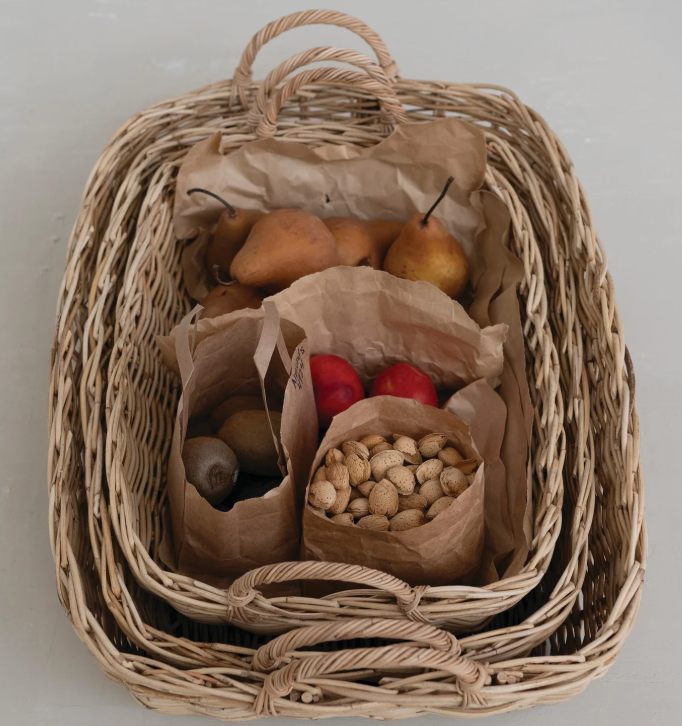 Hand Woven Rattan Basket with Handles