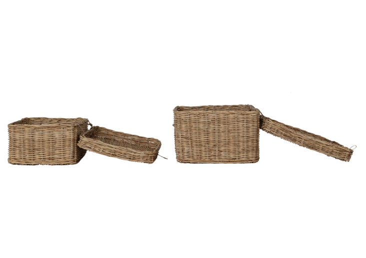 Hand Woven Rattan Box with Lid, Feathered Farmhouse