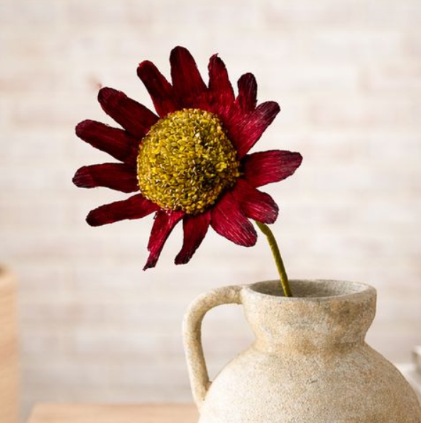 Red Faux Zinnia, Feathered Farmhouse