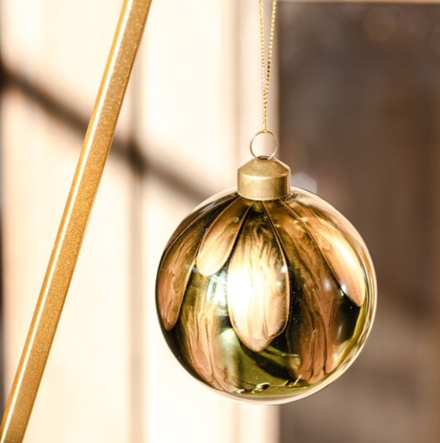 Green Glass Deco Ball Ornament, Feathered Farmhouse