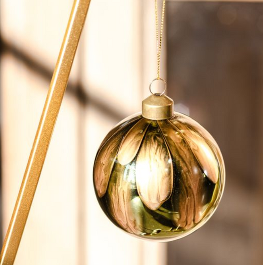 Green Glass Deco Ball Ornament, Feathered Farmhouse