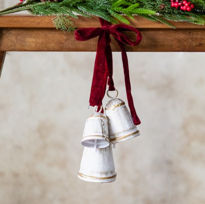 Red Velvet Cluster White & Gold Bells, Feathered Farmhouse