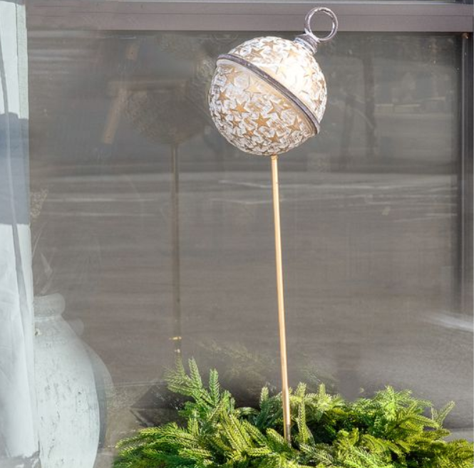 Gold & White Bell Yard Stake, Feathered Farmhouse