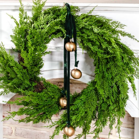 Burnt Gold Green Velvet Bell Hanger , Feathered Farmhouse