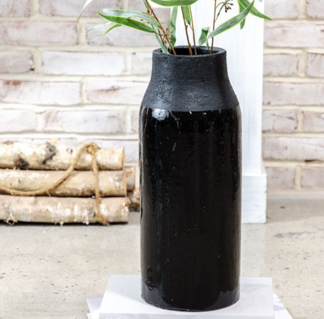 Glossy Black Taper Vase, Feathered Farmhouse

