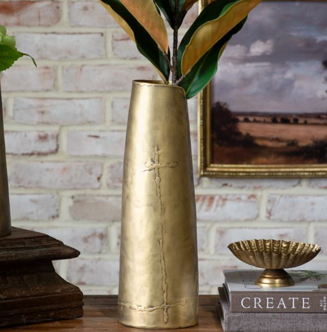 Antique Brass Vase, Feathered Farmhouse