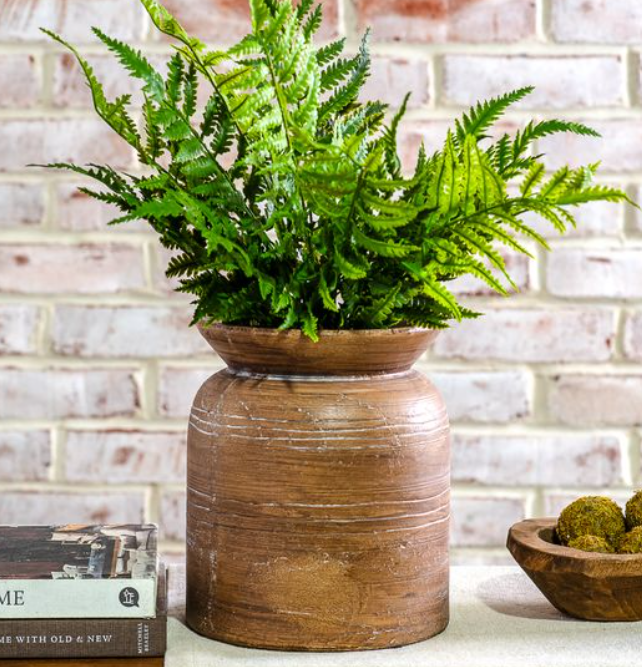 Brown Terracotta Line Vase, Feathered Farmhouse