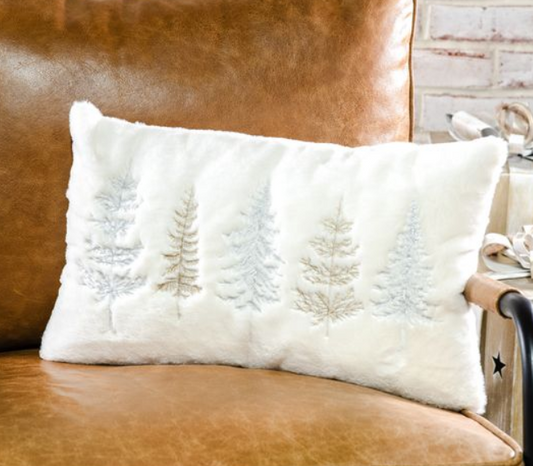Silver & Gold Evergreen Fur Pillow, Feathered Farmhouse