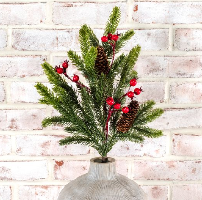 Red Berry Spruce Stem, Feathered Farmhouse