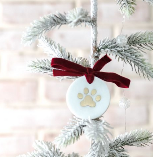 Gold Paw Print Marble Ornament, Feathered Farmhouse