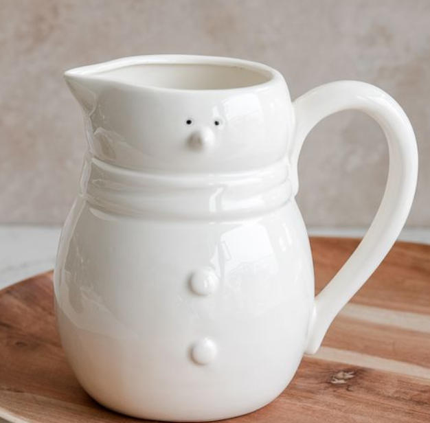Ceramic Snowman Pitcher, Feathered Farmhouse