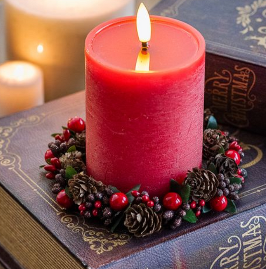 Berry Pinecone Candle Ring, Feathered Farmhouse