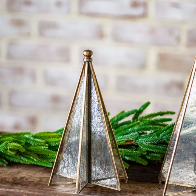 Brass Antique Mirror Christmas Tree, Feathered Farmhouse