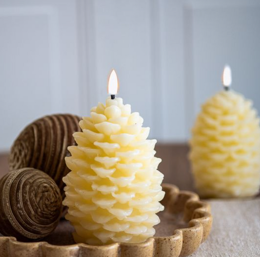 Ivory LED Pinecone Candle, Feathered Farmhouse