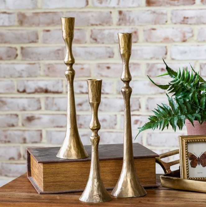 Antique Brass Forged Taper Holders, Feathered Farmhouse