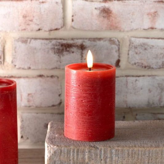 Red LED Pillar Candle, Feathered Farmhouse