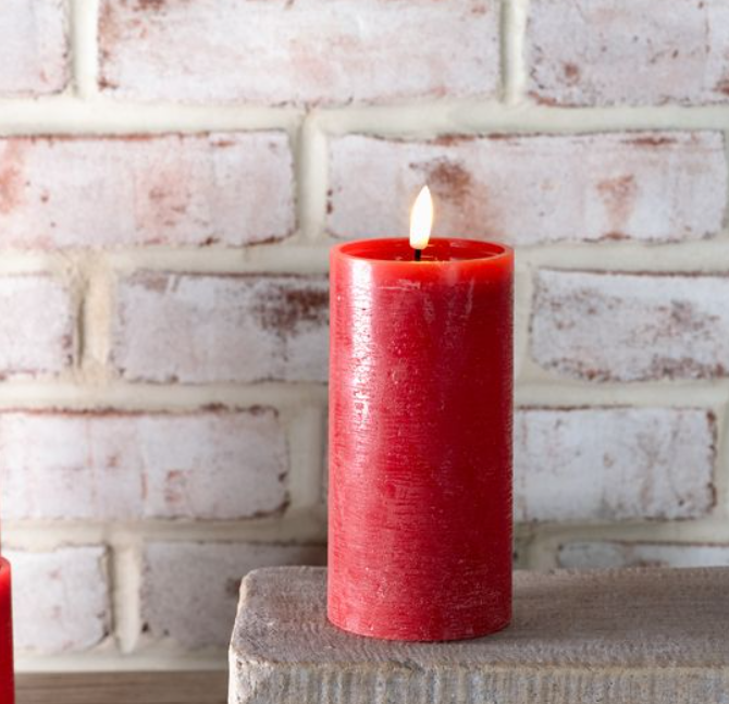 Red LED Pillar Candle, Feathered Farmhouse