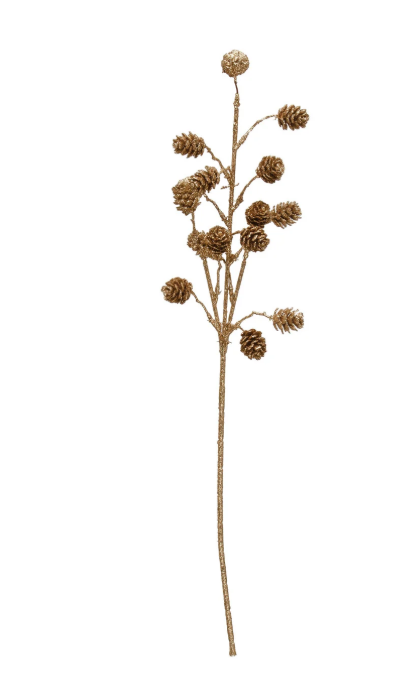 Faux Pinecone Spray with Champagne Glitter, Feathered Farmhouse