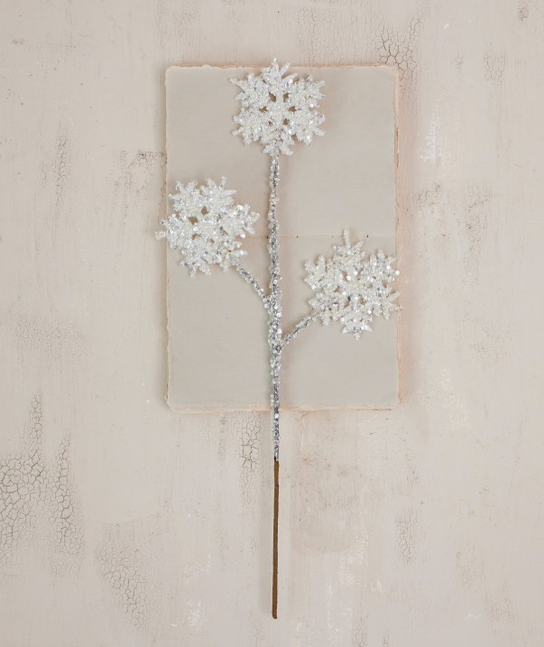 Snowflake Stem with Glitter & Faux Pearls, The Feathered Farmhouse