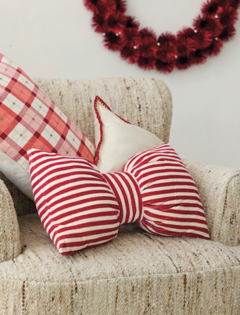Bow Shaped Striped Lumbar Pillow, The Feathered Farmhouse