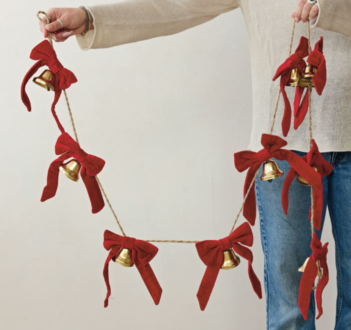 Metal Bell Garland with Cotton Velvet Bows, The Feathered Farmhouse