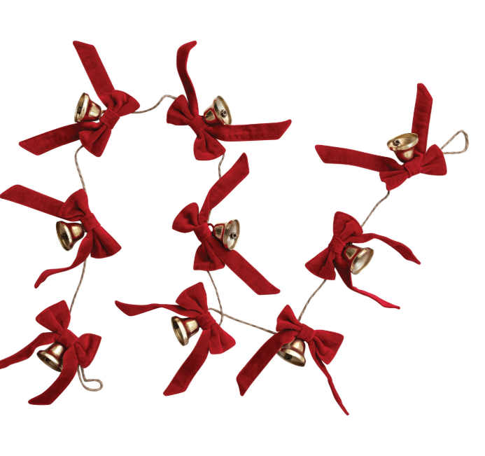 Metal Bell Garland with Cotton Velvet Bows, The Feathered Farmhouse