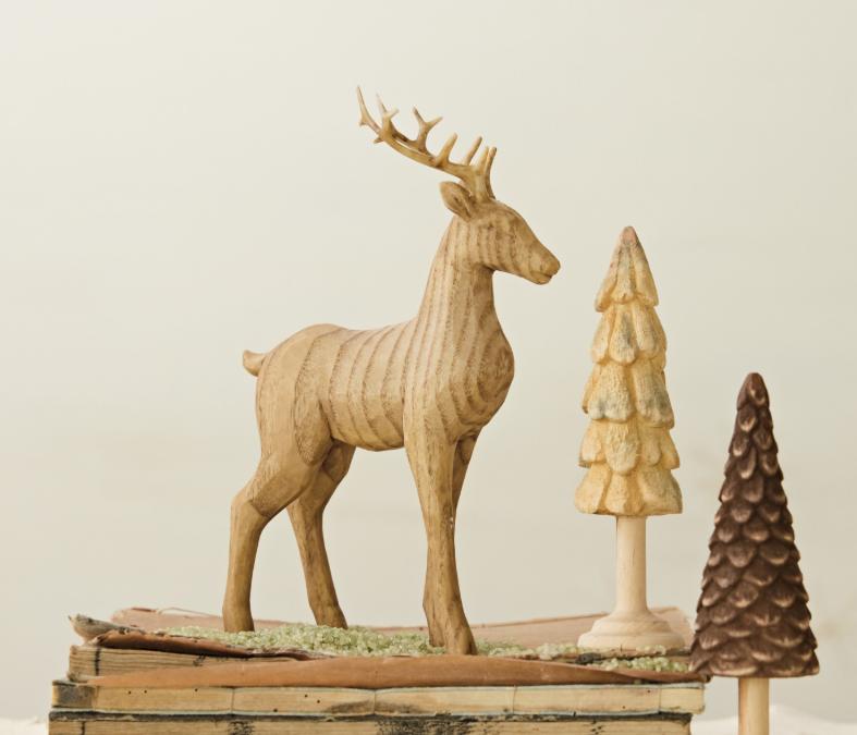 Wood Finish Resin Deer, The Feathered Farmhouse