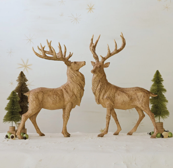 Resin Standing Deer with Brushed Antique Gold Finish Antlers, The Feathered Farmhouse