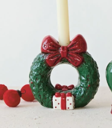 Hand-Painted Ceramic Wreath Shaped Taper Holder with Bow, The Feathered Farmhouse